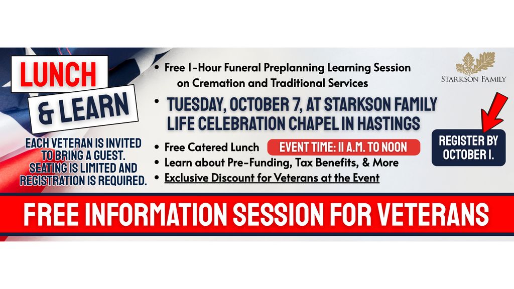 LUNCH AND LEARN FREE PREPLANNING INFORMATION SESSION IN HASTINGS FOR VETERANS