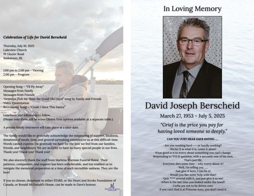 David Joseph Berscheid Obituary July 5, 2025 - Martens Warman