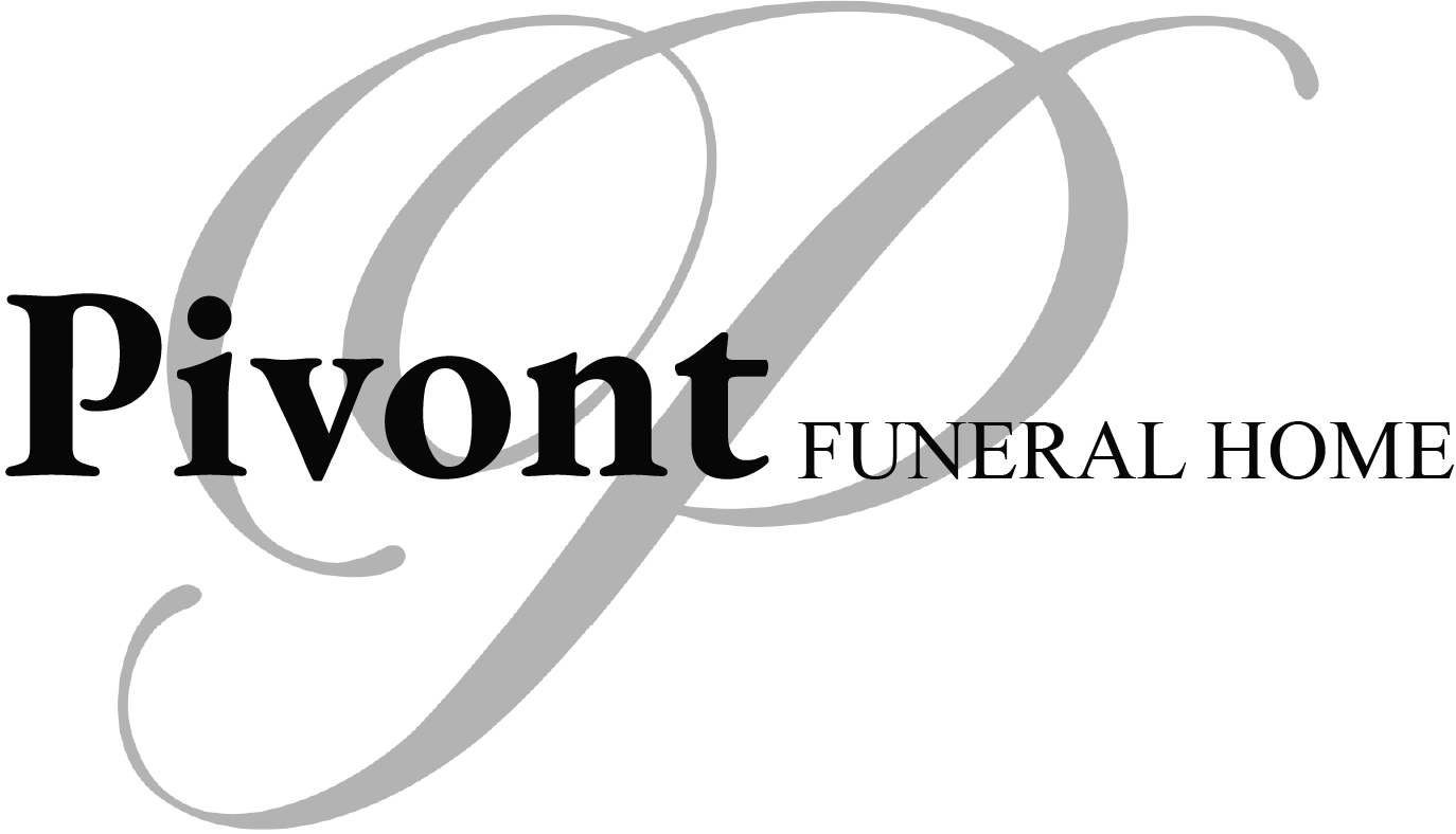 Pivot Funeral Home logo with a large gray decorative P and black text on white background