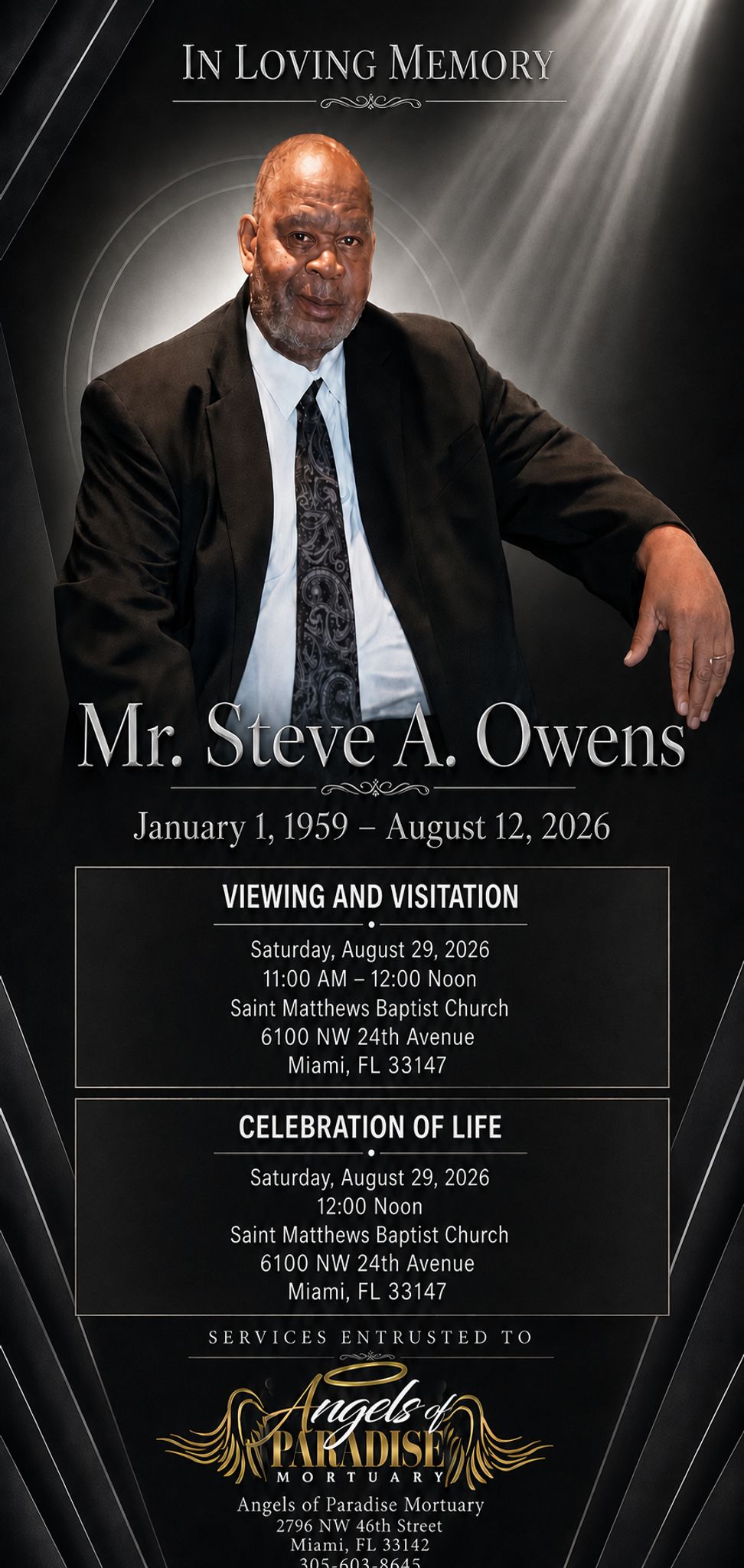 Cover for Steve A Owens's Obituary