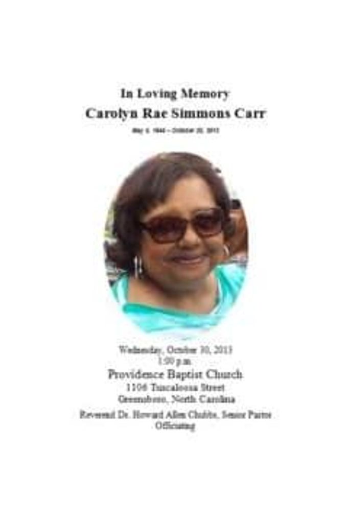 Mrs. Carolyn (Carole) Rae Simmons Carr