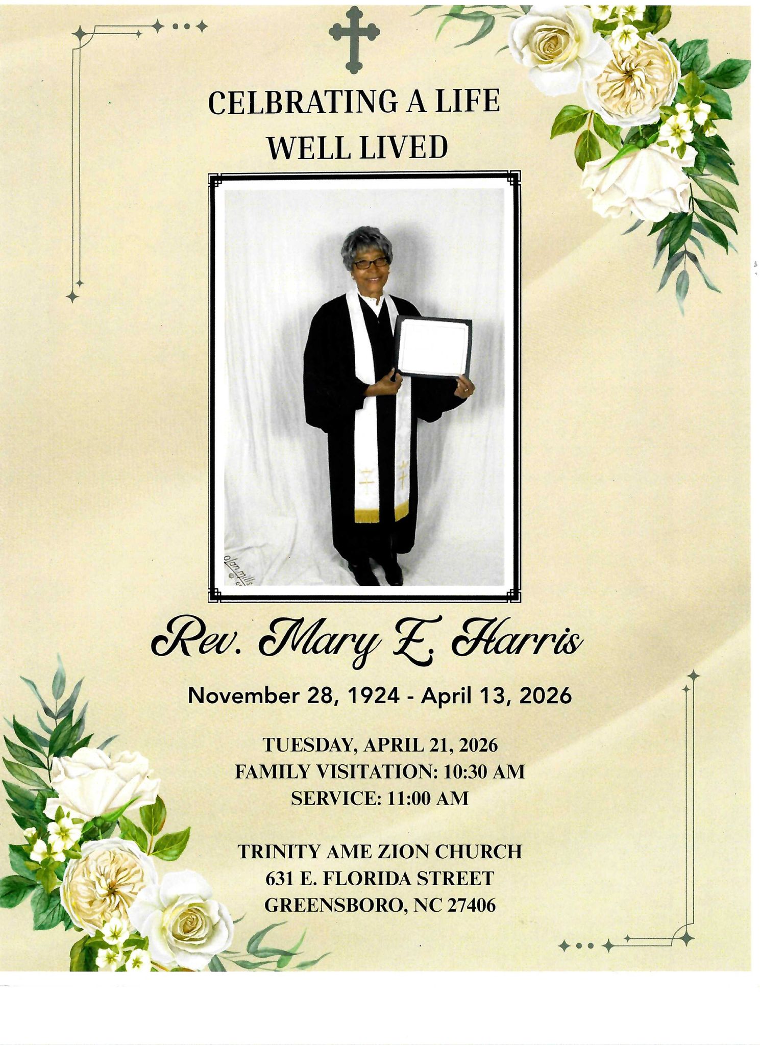 Cover for Rev. Mary E. Harris's Obituary