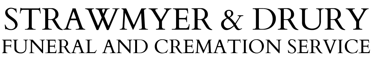 Strawmeyer & Drury Funeral and Cremation Service logo in black serif text on white background