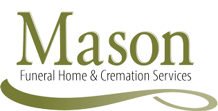 Mason Funeral Home & Cremation Services logo in olive green text with a curved underline