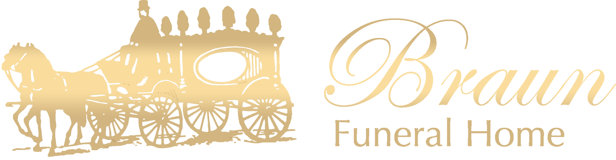 Brown Funeral Home logo with gold horse-drawn carriage and elegant script text