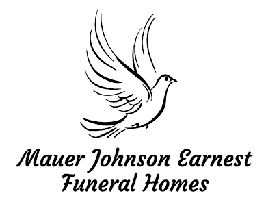 Black dove logo above text reading &ldquo;Mauer Johnson Earnest Funeral Homes&rdquo;
