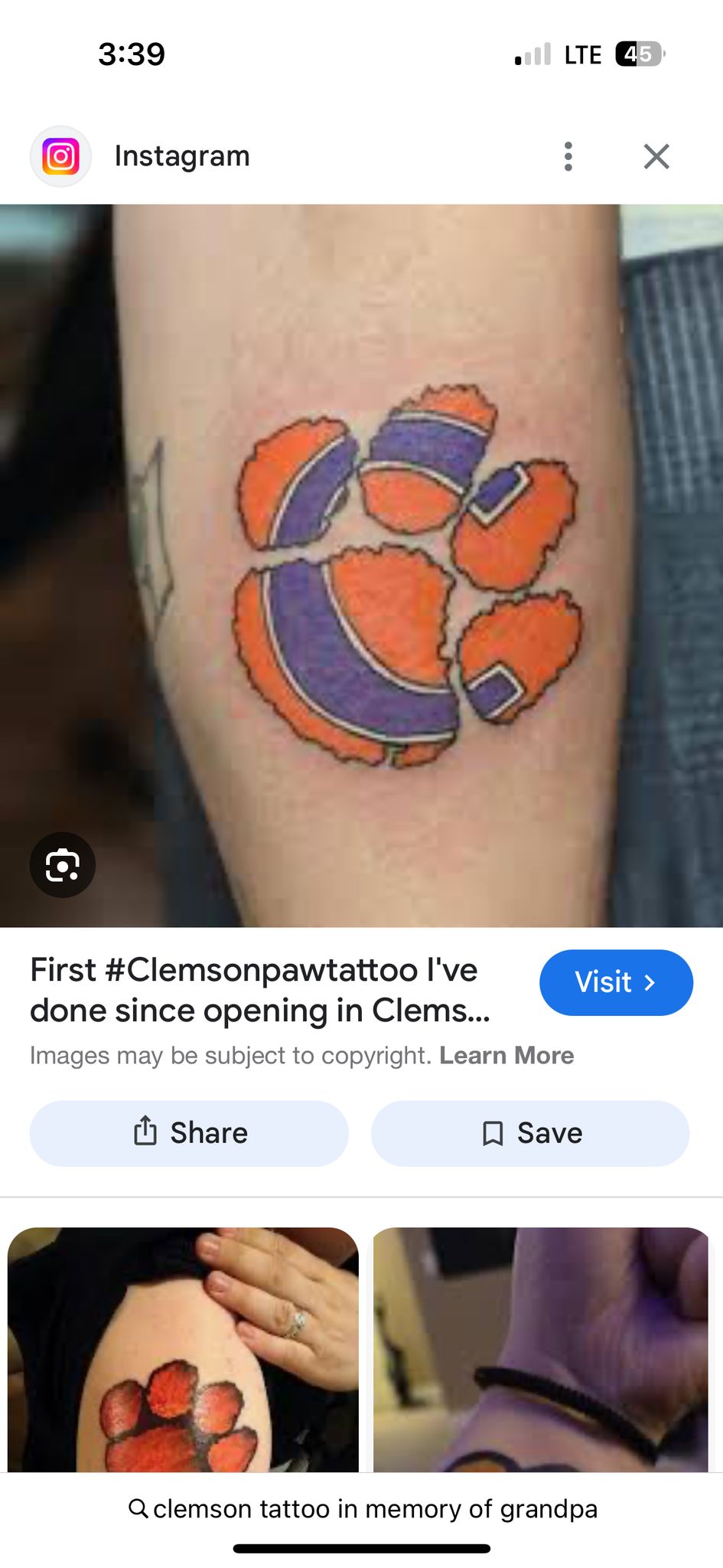 Clemson Paw Fingernail Tattoos
