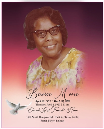 Bernice Moore 
 March 30, 2020