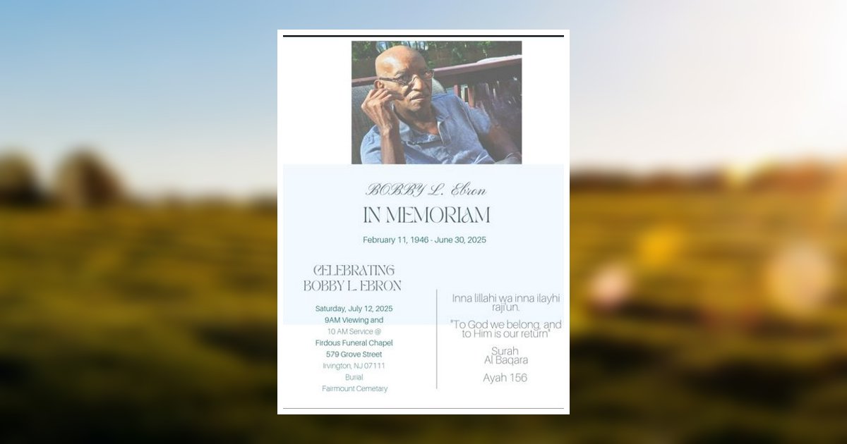 Bobby L. Ebron Obituary, Irvington, NJ