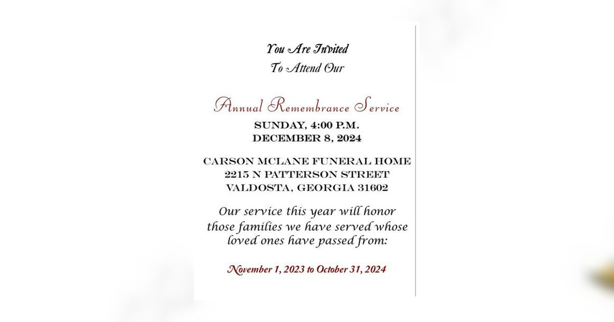 Annual Remembrance Service Obituary McLane Funeral & Cremation Services