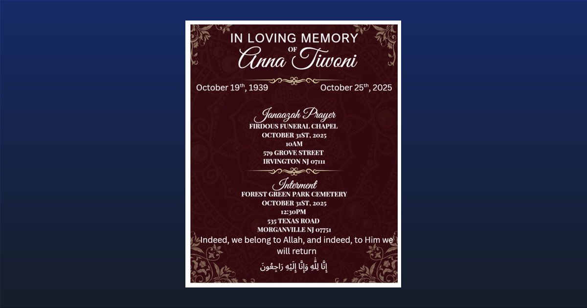 Anna Tiwoni Obituary, Irvington, NJ